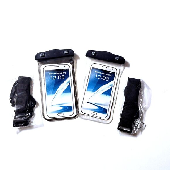 2 Pack Waterproof Universal Cell Phone Pouch (Lanyard +Arm Band) ~ Clear & Smoke - Picture 1 of 10